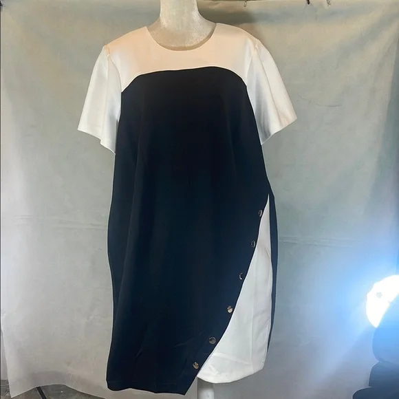 Tommy Hilfiger White and BLACK Asymmetrical Sheath Dress - Picture 9 of 9